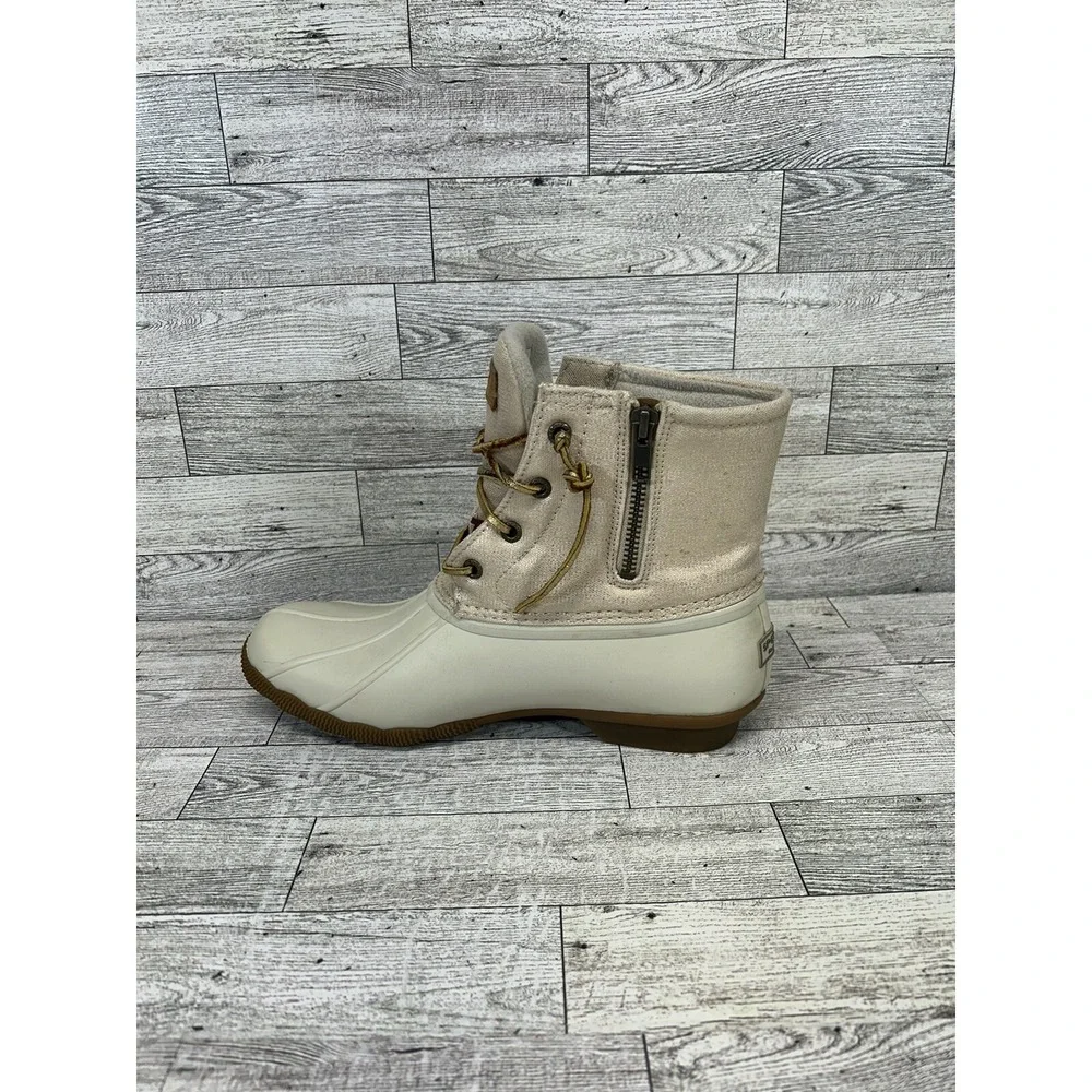 Sperry Boots Women's 9M Saltwater Duck Rain STS80493 White Cream Rubber Lace Zip